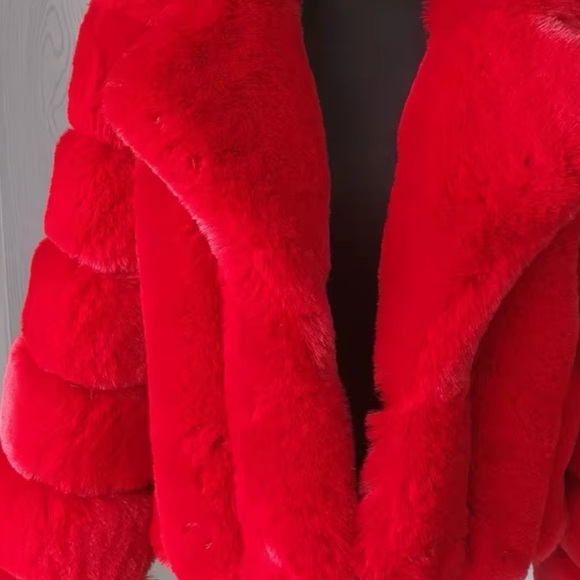 Luxurious Red Plush Faux Fur Teddy Jacket - Picture 5 of 5